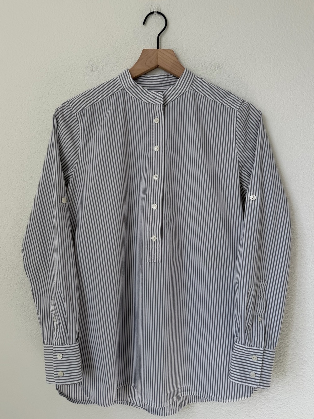 J. Crew Ivory Gray Stripe Tunic Blouse Top Shirt Cotton Style #G3363 Size Small